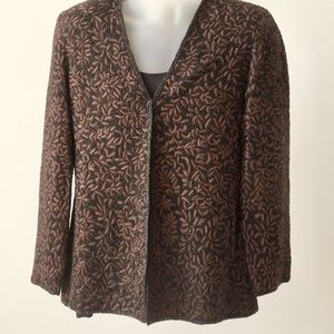 ⚡️⚡️🎄Vintage NWOT black-brown silk sequined jacket Size L Oleg Cassini Black Tie